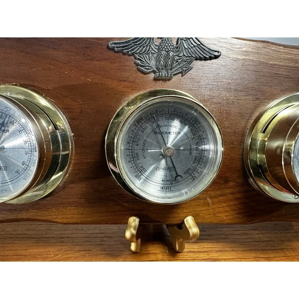 Vintage Springfield USA Eagle Weather Station Thermometer Barometer Hygrometer